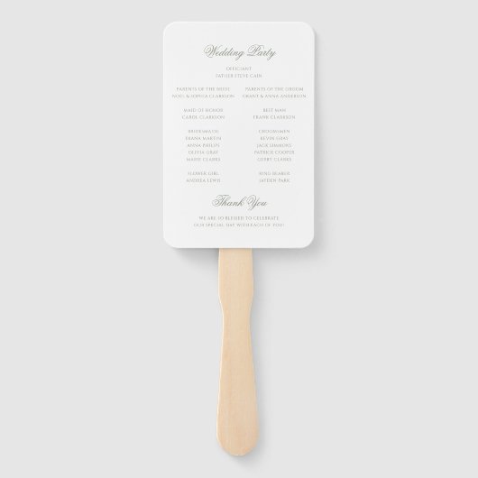 Formele klassieke Sage Green Script Wedding Progra Handwaaier (Achterkant)