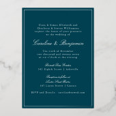 Formele Klassieke Teal Zilveren Rand Elegante Trou Folie Uitnodiging (Voorkant)