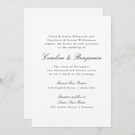 Formele klassieke traditionele scriptweddenschap kaart (Voorkant / Achterkant)