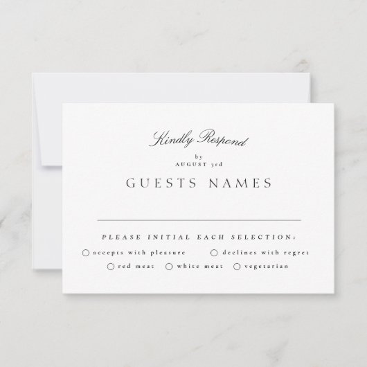 Formele Klassieke Zwart Wit Kalligrafie Bruiloft RSVP Kaartje (Voorkant)