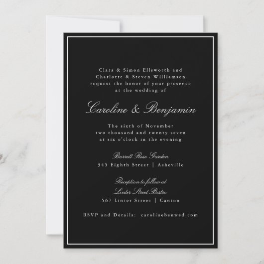 Formele klassieke zwarte Script elegante bruiloft  Kaart (Voorkant)