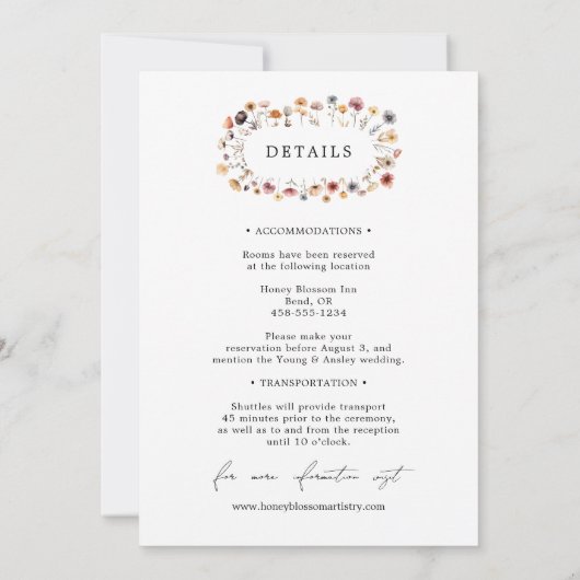 Formele kleurrijke bloemen bruiloft details en kaart (Achterkant)