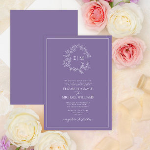 Formele lavender Leafy Crest Monogram Weddenschap Kaart