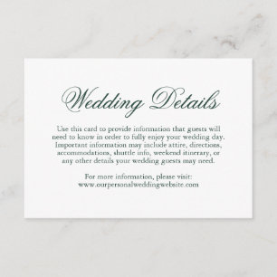 Formele legant Details Forest Green Wedding Informatiekaartje