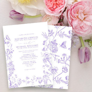 Formele Lila Lavendel Chinoiserie Floral Wedding Kaart