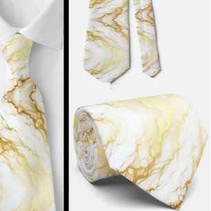 Formele Luxe Herenkraagdas   Marmer Wit & Goud Stropdas