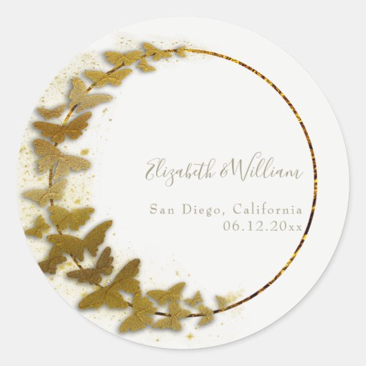 Formele moderne klassieke boho Gold Butterfly brui Ronde Sticker (Voorkant)
