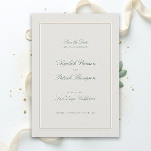 Formele moderne klassieke elegante groene ecru bru save the date