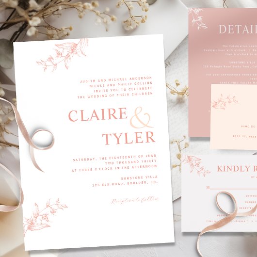 Formele Moderne Typografie Blush Roze, Perzik Brui Kaart