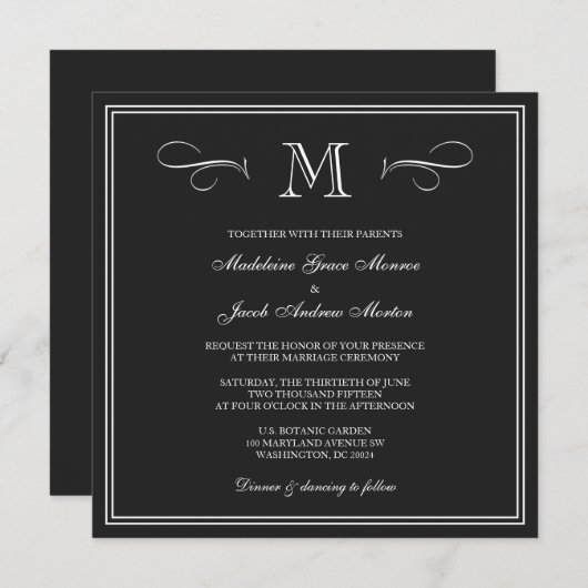 Formele monogram bruiloft kaart (Voorkant / Achterkant)