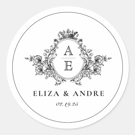 Formele Monogram Crest Custom Wedding Ronde Sticker (Voorkant)