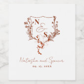 Formele Monogram Floral Crest Wedding Wijn Etiket (Enkel label)