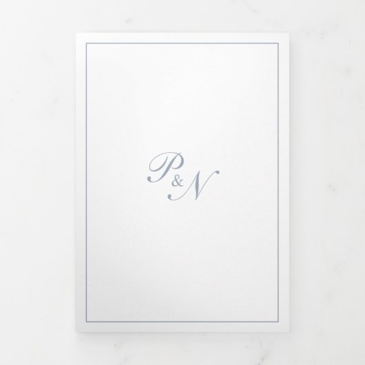 Formele monogram Foto Dusty Blue Elegant Wedding Drieluik Uitnodiging (Cover)