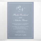 Formele monogram Foto Dusty Blue Elegant Wedding Drieluik Uitnodiging (Binnenkant midden)