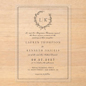 Formele Monogram Leaf Crest Wedding Acryl Uitnodigingen (Voorkant)