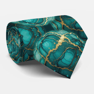 Formele namaakzijde Marmer Teal + Heren goud Stropdas
