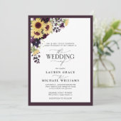 Formele Paarse Zonnebloem Waterverf Bruiloft In Kaart (Staand voorkant)