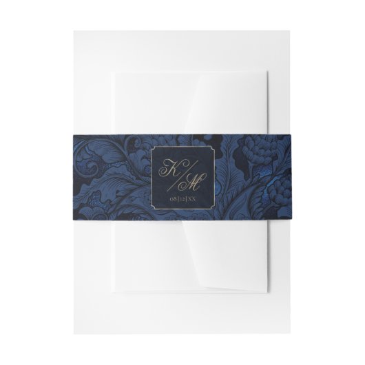 Formele Paisley Wedding Navy Blue ID767 Uitnodigingen Wikkel (Voorkant Voorbeeld)