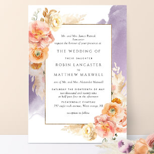 Formele peach, blush, lavender Waterverf bruiloft Kaart