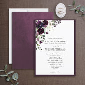 Formele Plum Paars Floral Waterverf Script Kaart