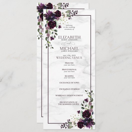 Formele Plum Paarse Waterverf bruiloft programma (Voorkant / Achterkant)