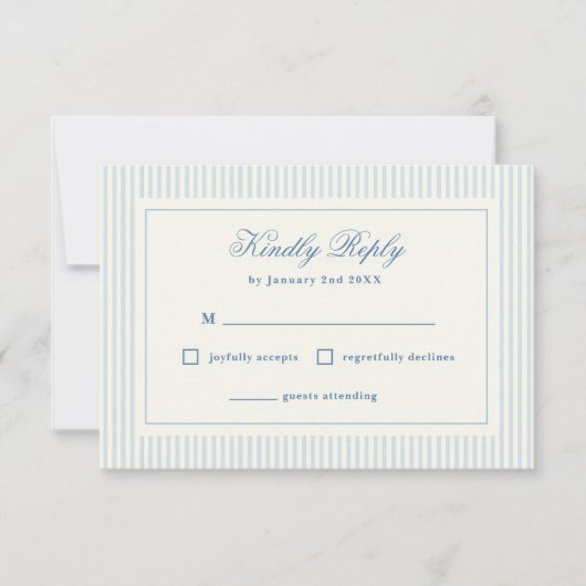 Formele Preppy Franse Blauwe Strepen RSVP Kaartje (Voorkant)