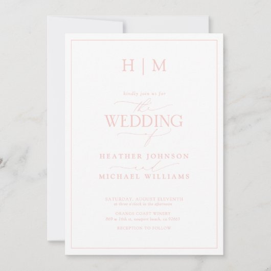 Formele QR Code Blush Pink Monogram Script Weddens Kaart (Voorkant)