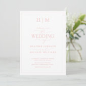 Formele QR Code Blush Pink Monogram Script Weddens Kaart (Staand voorkant)