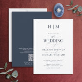 Formele QR-code marineblauw kalligrafie bruiloft Kaart