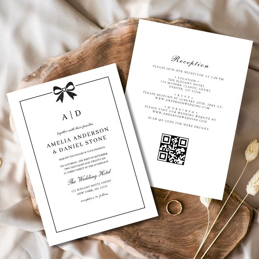 Formele QR-Code Zwart-wit boog Monogram Kaart