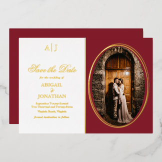 Formele Rood, Goud Foto Huwelijk Save the Date Folie Uitnodiging