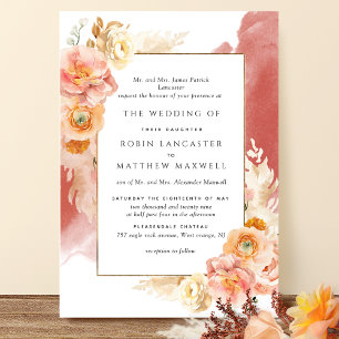 Formele Rust Peach Blush Oranje Waterverf bruiloft Kaart