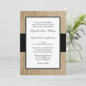 Formele Rustic Burlap Black Wedding Invitations Kaart (Staand voorkant)
