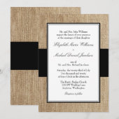 Formele Rustic Burlap Black Wedding Invitations Kaart (Voorkant / Achterkant)