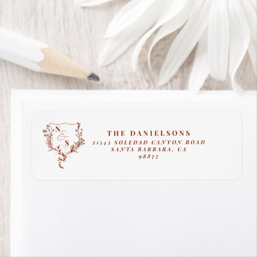 Formele rustieke Floral Crest Monogram Huwelijk Etiket (Insitu)