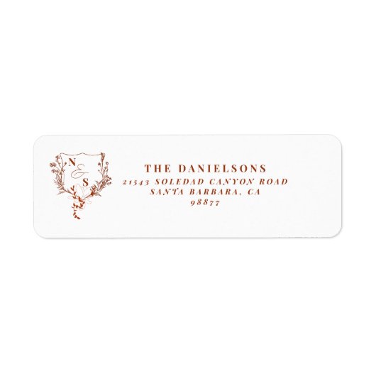 Formele rustieke Floral Crest Monogram Huwelijk Etiket (Voorkant)