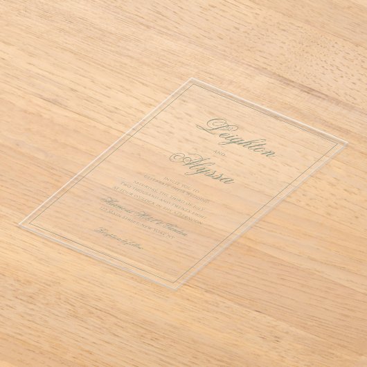 Formele Sage Groene Kalligrafie Grens Huwelijk Acryl Uitnodigingen (Laagn)