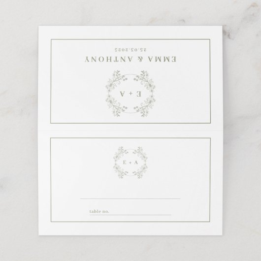 Formele Sage Groene Monogram Bruiloft (Buitenkant ongevouwen)