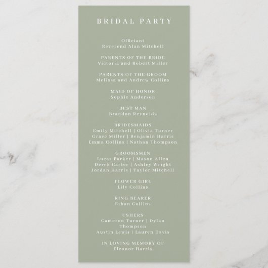 Formele  Sage Groene Monogram Huwelijksprogramma Programma (Achterkant)