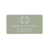 Formele  Sage Groene Monogram Huwelijksscript Etiket (Voorkant)