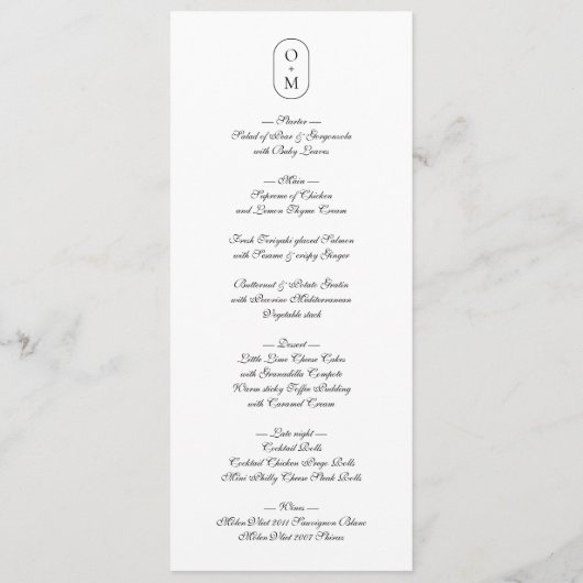 Formele Script w / Geometrische Lijst Monogram Wed Menu (Achterkant)