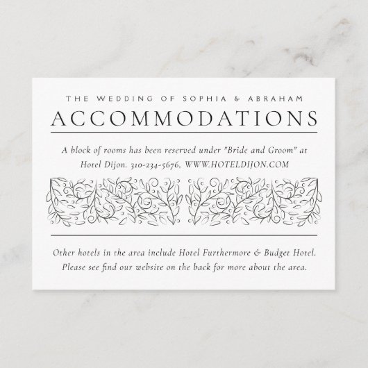 Formele scrollen bladeren zwart wit Accommodaties Informatiekaartje (Voorkant)