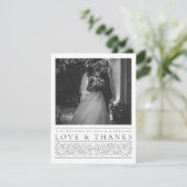 Formele scrollen bladeren zwart wit bruiloft foto bedankkaart (Staand voorkant)