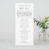 Formele scrollen bladeren zwart-wit bruiloft menu (Staand voorkant)