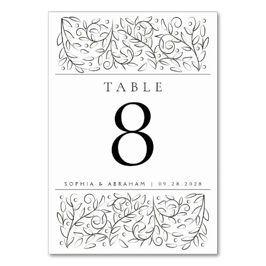 Formele scrollen bladeren zwart wit kaart (Voorkant)