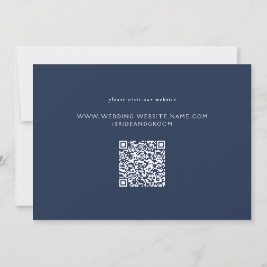 Formele scrollen verlaat marine blauwe bruiloft kaart (Achterkant)