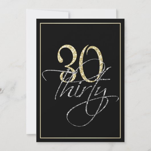 Formele Silver Black en Gold 30th Birthday Party Kaart (Voorkant)