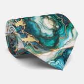 Formele stropdas | Marmer Teal Blauw & Goud (Opgerold)