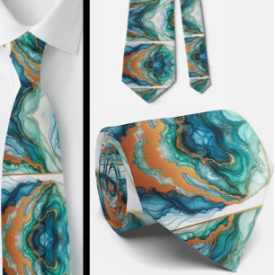 Formele stropdas   Marmer Teal Blauw & Goud