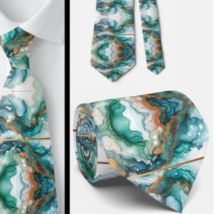 Formele stropdas Marmer teal blauw & goud